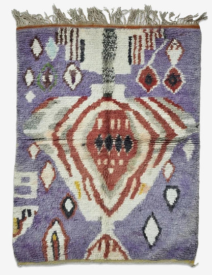 Lavender Central Diamond Medallion Boujad Wool Rug 5.9 x 4.4 ft / 179 x 134 cm