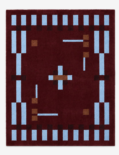 Burgundy and Blue Custom Moroccan Rug