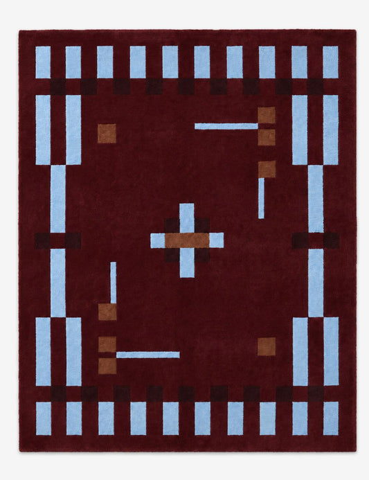 Burgundy and Blue Custom Moroccan Rug