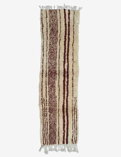 Cream Burgundy Stripe Boujad Wool Runner 9.3 x 2.79 ft / 284 x 85 cm