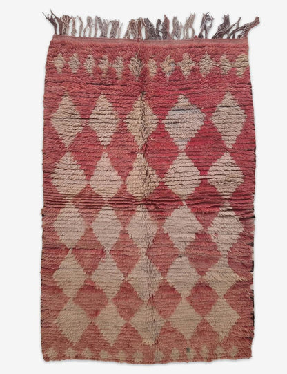 Vintage Moroccan Red and Cream Azilal Rug 6.4 x 3.51 ft / 196 x 107 cm