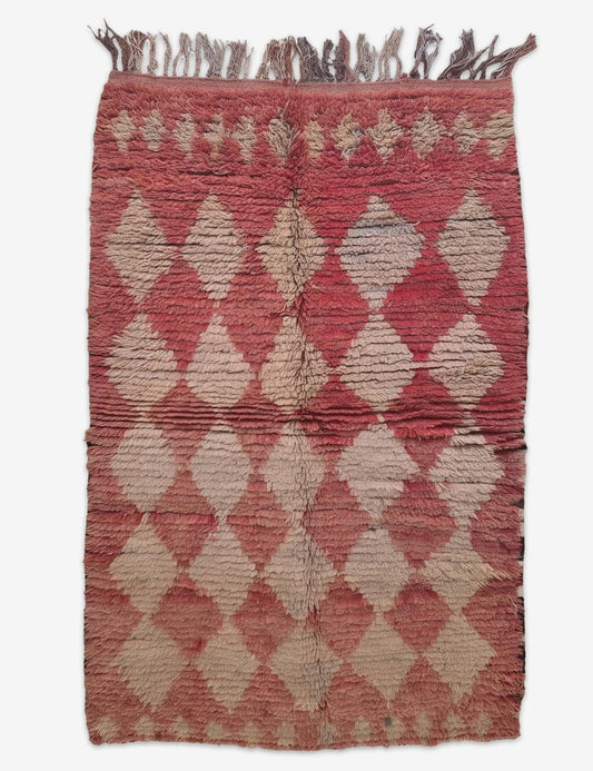 Vintage Moroccan Red and Cream Azilal Rug 6.4 x 3.51 ft / 196 x 107 cm