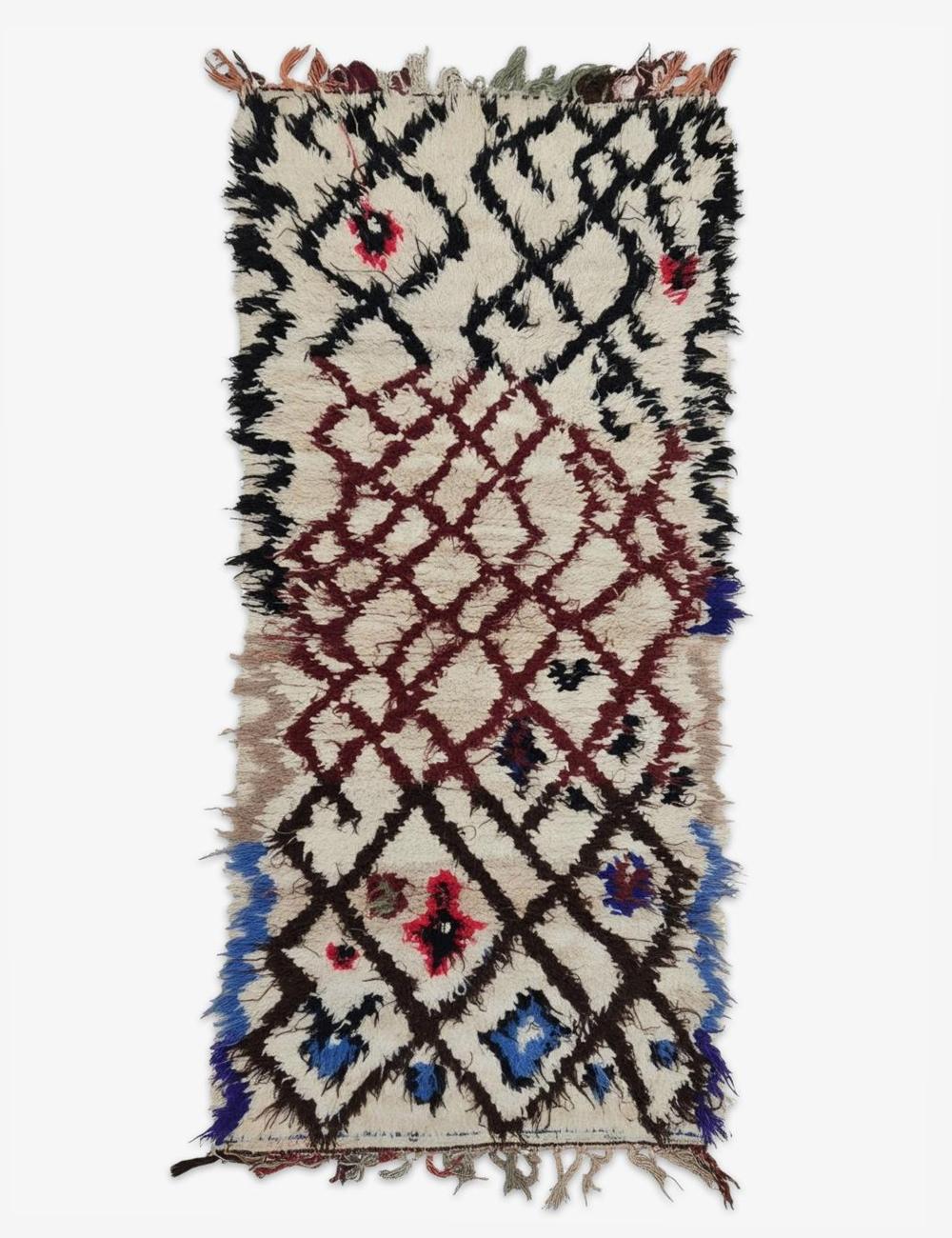 Vintage Burgundy and Black Azilal Runner 6.2 x 2.53 ft / 190 x 77 cm