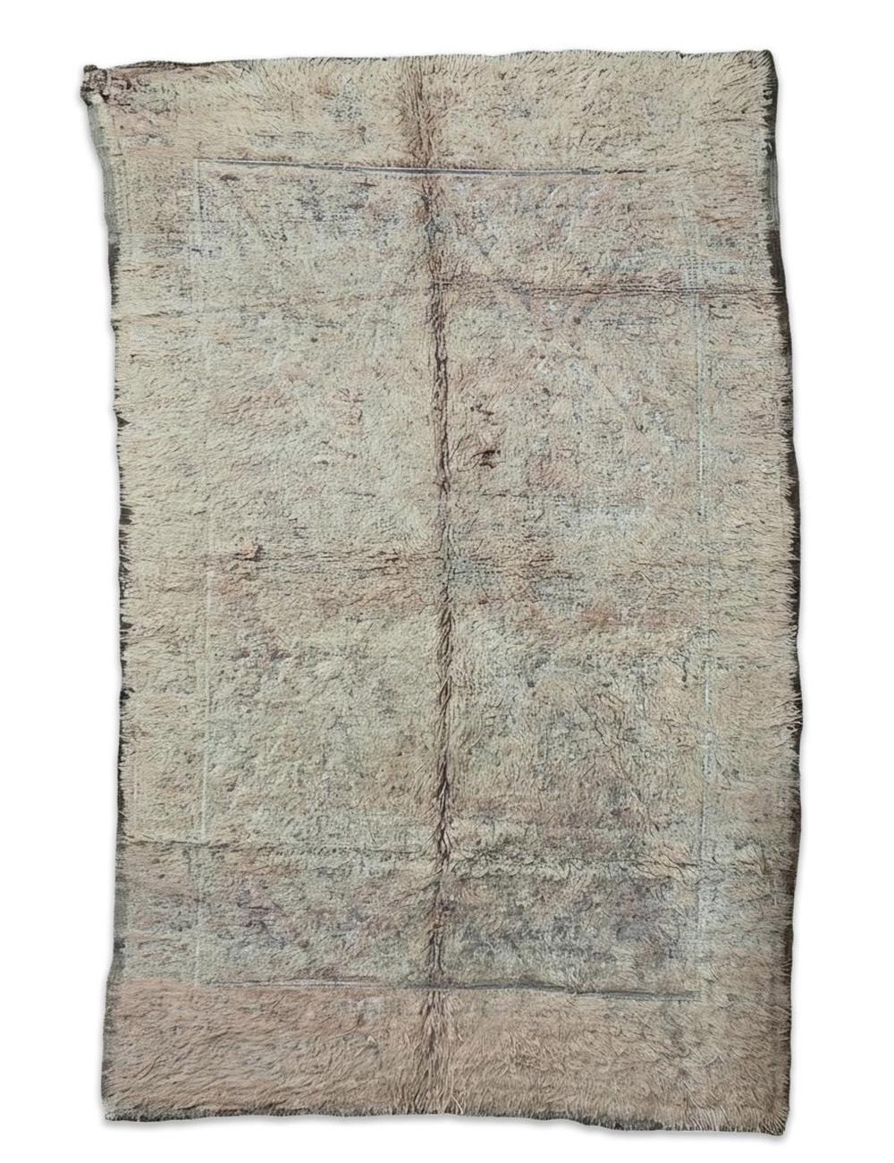 Vintage Beni M'Guild Wool Rug Plush Faded Cream Blush 10.8 x 6.17 ft / 330 x 188 cm