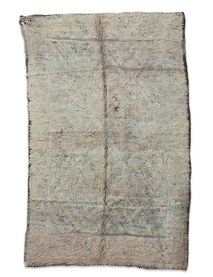 Vintage Beni M'Guild Wool Rug Plush Faded Cream Blush 10.8 x 6.17 ft / 330 x 188 cm