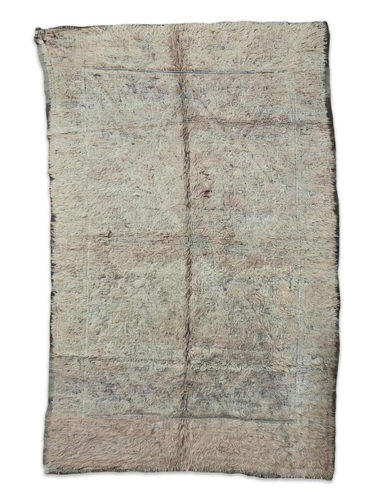 Vintage Beni M'Guild Wool Rug Plush Faded Cream Blush 10.8 x 6.17 ft / 330 x 188 cm