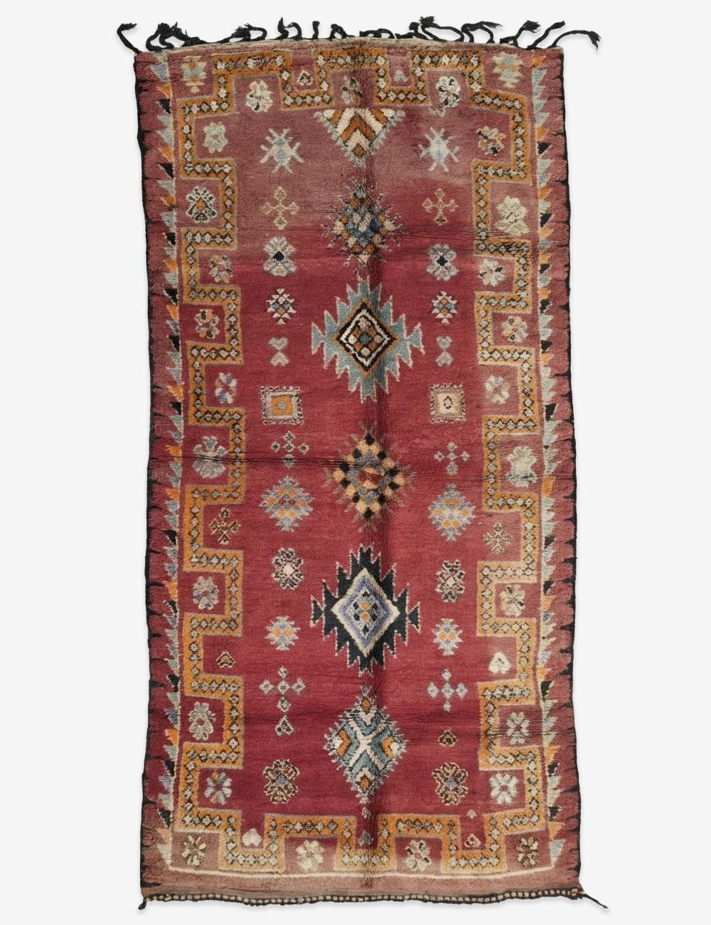 Red Handwoven Berber Diamond Rug 11.5 x 5.4 ft / 352 x 165 cm