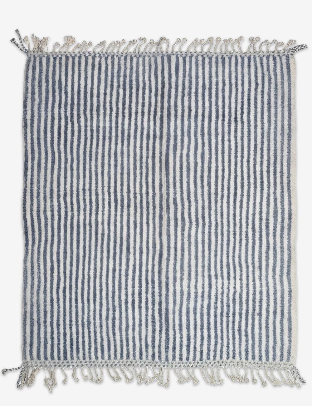 Slate Blue and Cream Striped Boujad Rug 9 x 7.25 ft / 273 x 221 cm