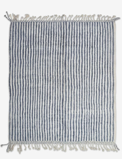 Slate Blue and Cream Striped Boujad Rug 9 x 7.25 ft / 273 x 221 cm