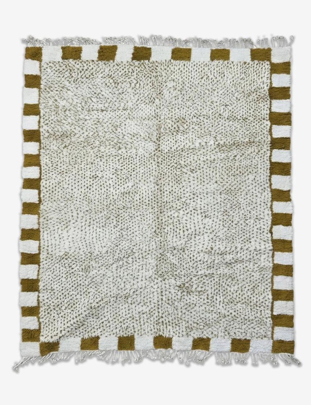 Speckled Checkered Border Boujad Wool Rug 9.8 x 8.37 ft / 300 x 255 cm