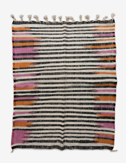 Black and White Striped Moroccan Rug 5.5 x 3.94 ft / 167 x 120 cm