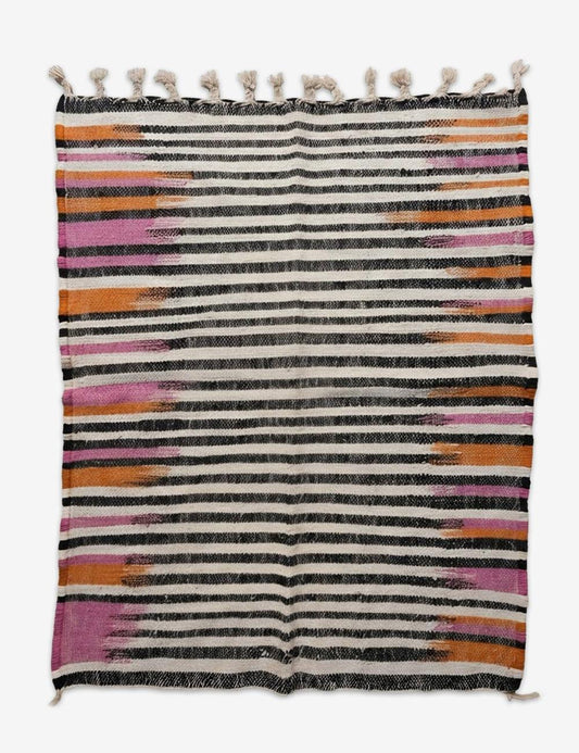Black and White Striped Moroccan Rug 5.5 x 3.94 ft / 167 x 120 cm