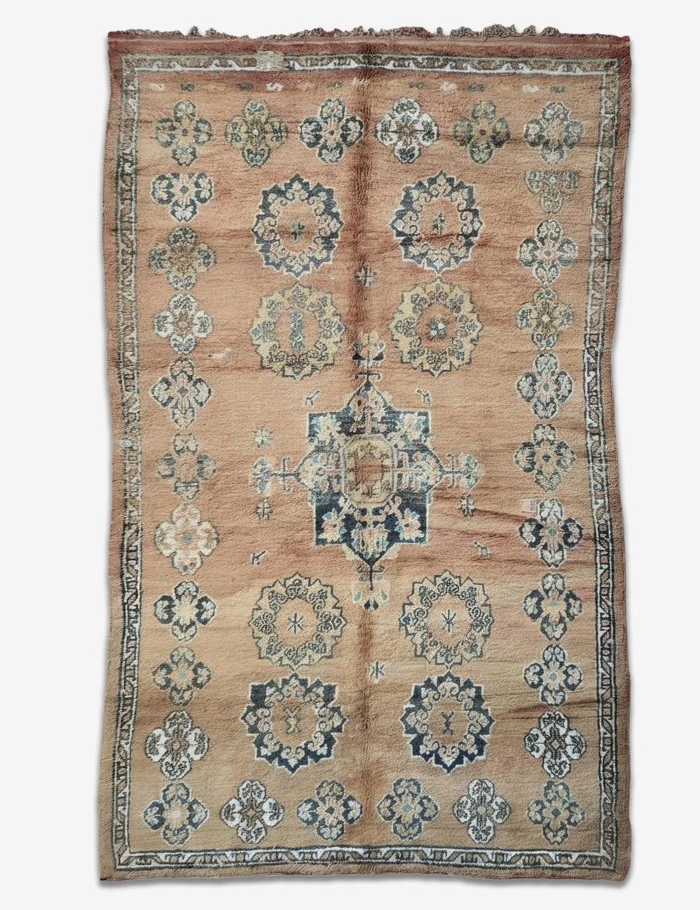 Vintage Middle Atlas Terracotta Rosette Medallion Handwoven Wool Rug 11.7 x 6.27 ft / 357 x 191 cm