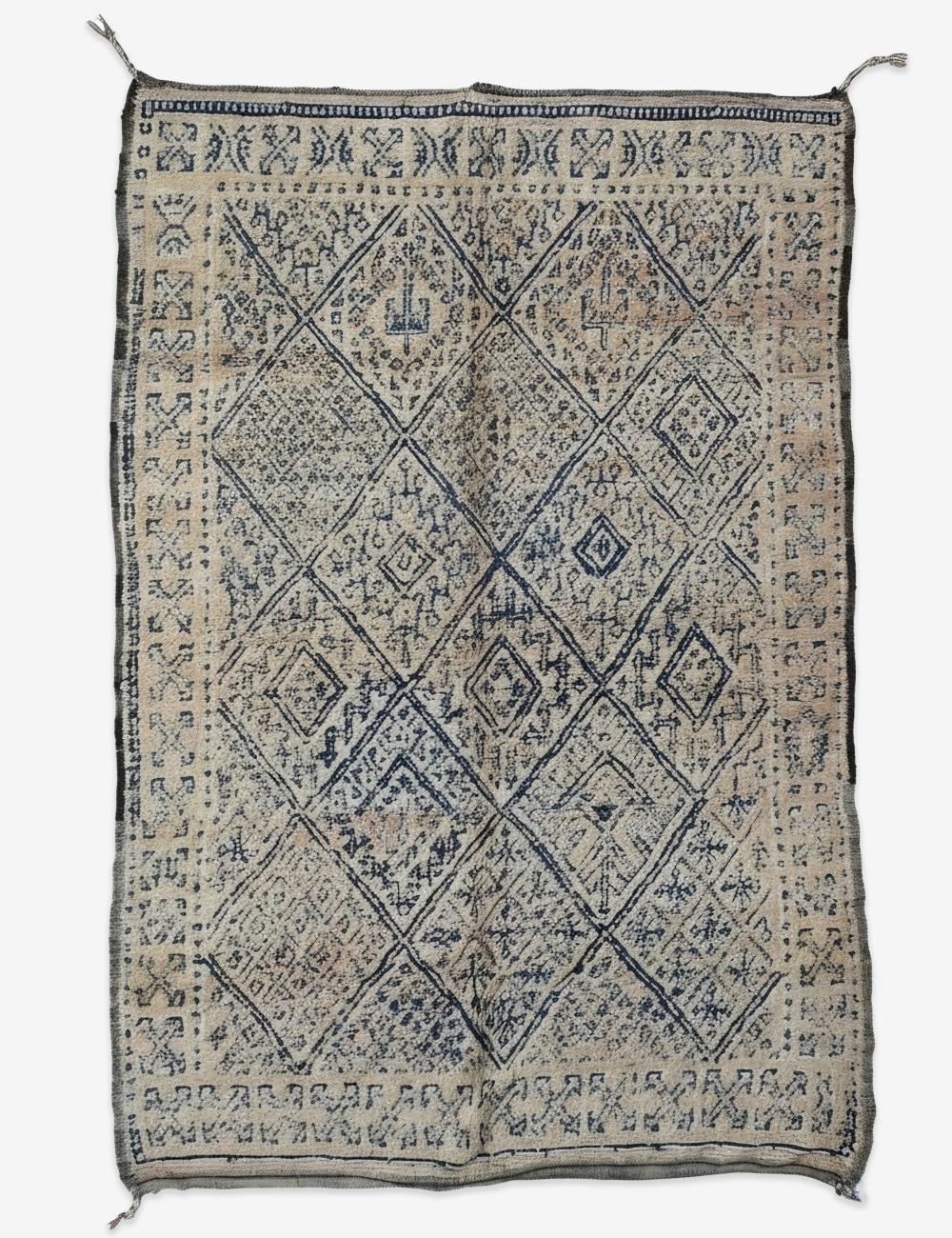 Vintage Beni Mguild Ivory and Blue Rug 10.3 x 6.4 ft / 313 x 197 cm