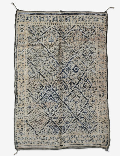 Vintage Beni Mguild Ivory and Blue Rug 10.3 x 6.4 ft / 313 x 197 cm
