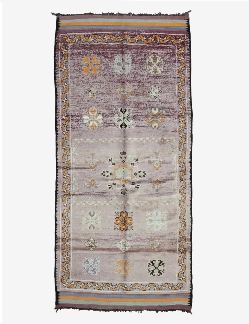 Vintage Ait Bou Sbaa Wool Rug Faded Plum Field 13.2 x 5.58 ft / 403 x 170 cm