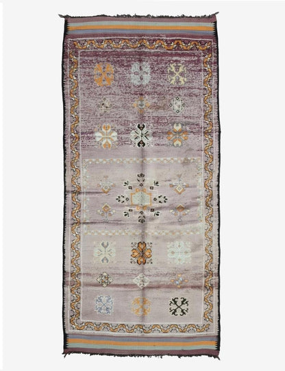 Vintage Ait Bou Sbaa Wool Rug Faded Plum Field 13.2 x 5.58 ft / 403 x 170 cm