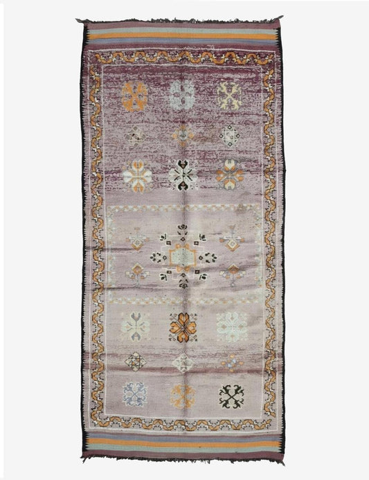 Vintage Ait Bou Sbaa Wool Rug Faded Plum Field 13.2 x 5.58 ft / 403 x 170 cm