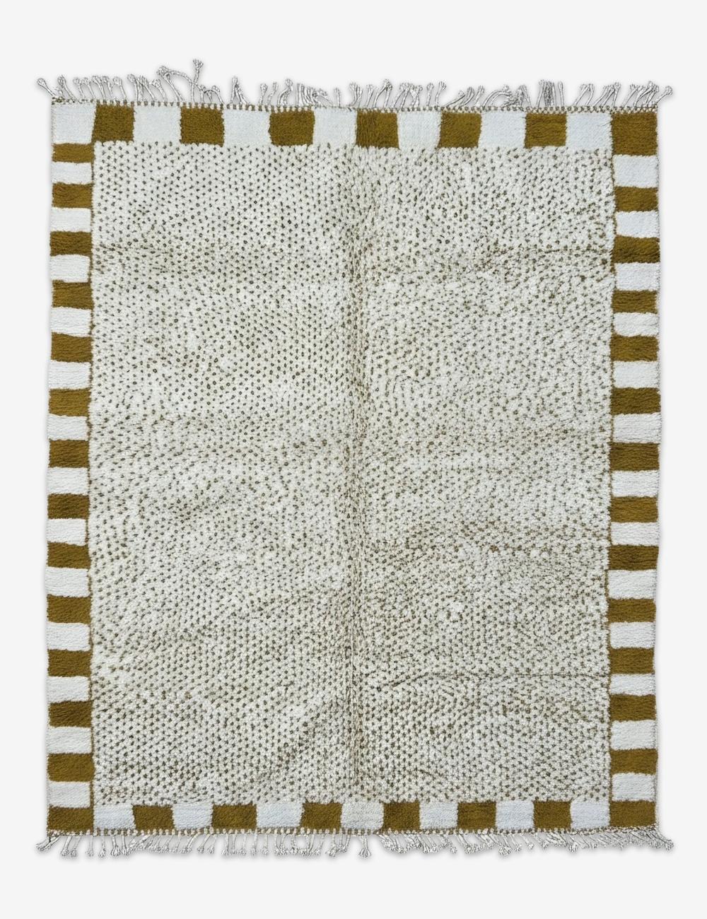 Modern Boujad Wool Rug Speckled Checkered Border 9.8 x 8.1 ft / 298 x 247 cm