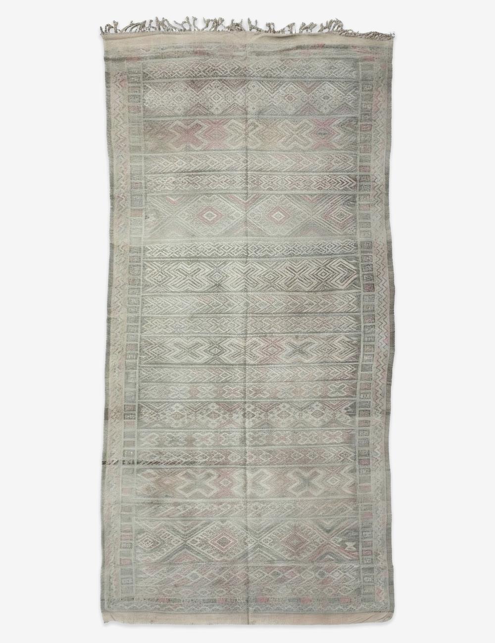 Ivory Handwoven Berber Flatweave Rug 12 x 5.4 ft / 365 x 166 cm