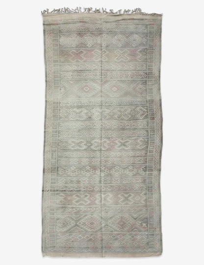 Ivory Handwoven Berber Flatweave Rug 12 x 5.4 ft / 365 x 166 cm