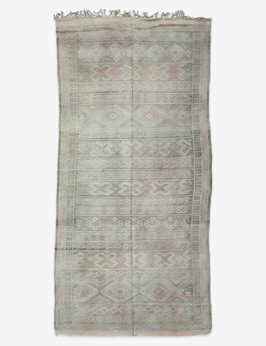 Ivory Handwoven Berber Flatweave Rug 12 x 5.4 ft / 365 x 166 cm