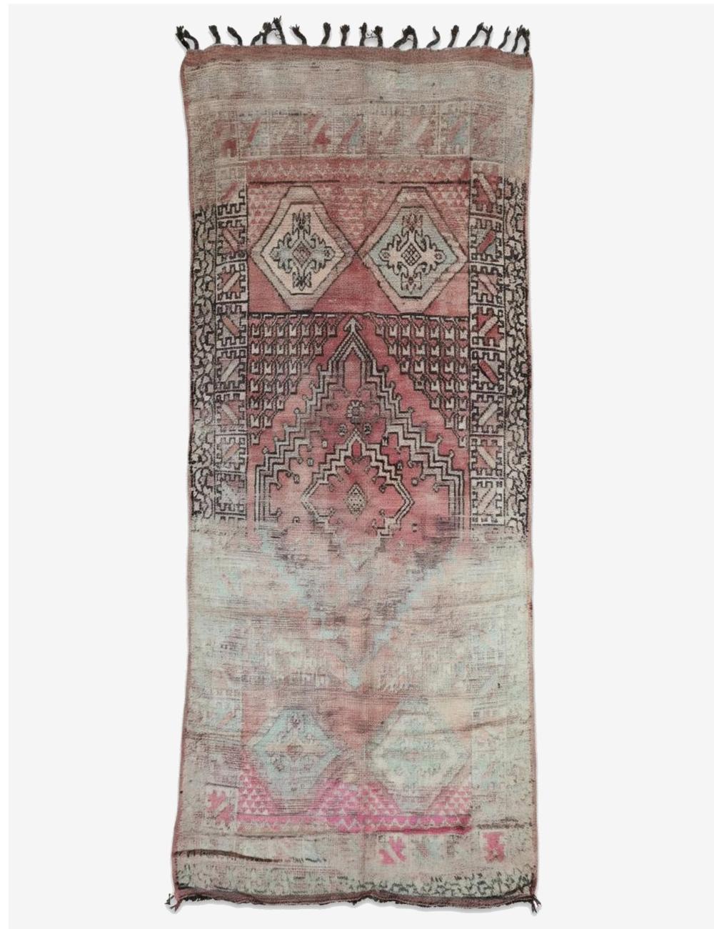 Faded Rose Medallion Vintage Boujad Wool Runner 14.3 x 5.74 ft / 435 x 175 cm