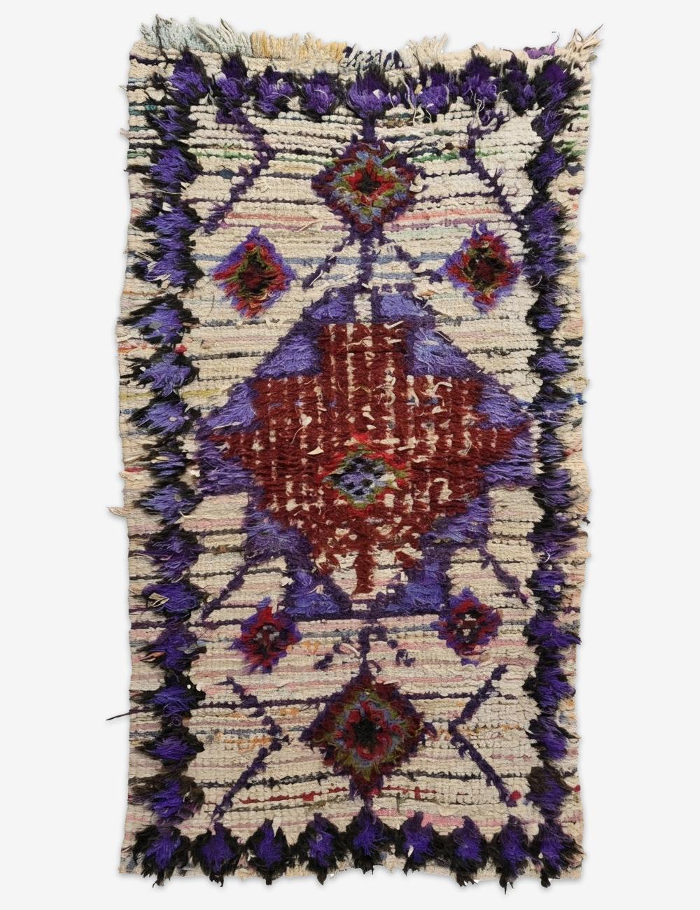 Handwoven Purple and Red Azilal Rug 5.2 x 2.62 ft / 160 x 80 cm