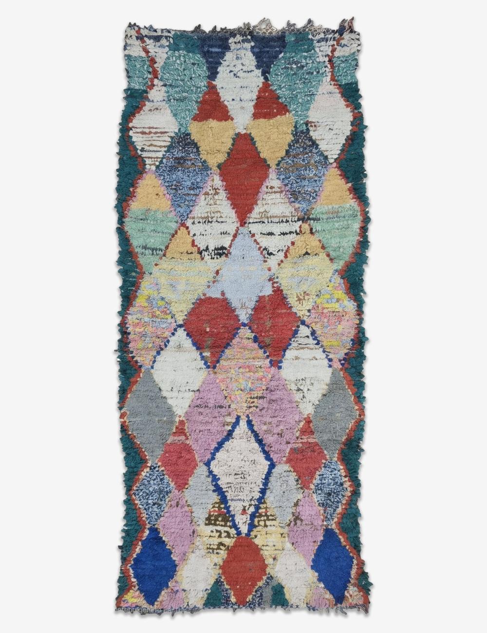 Vintage Boucherouite Jewel Toned Diamond Runner 8.5 x 3.48 ft / 259 x 106 cm