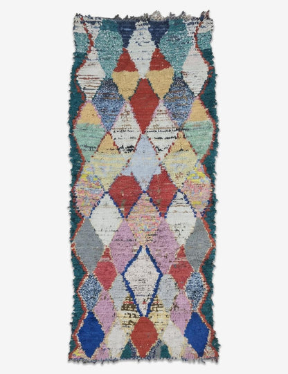 Vintage Boucherouite Jewel Toned Diamond Runner 8.5 x 3.48 ft / 259 x 106 cm