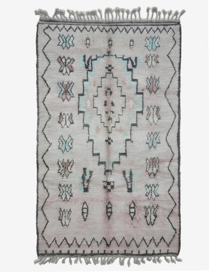 Pastel Ivory Central Diamond Medallion Boujad Wool Rug 10.5 x 6.36 ft / 320 x 194 cm