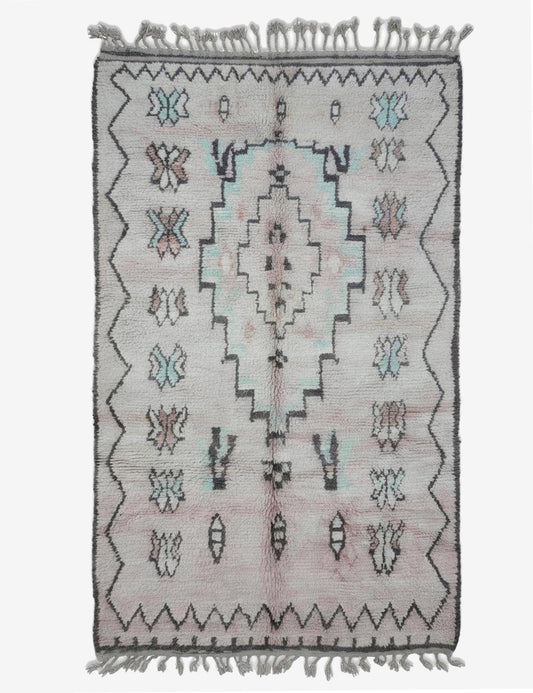 Pastel Ivory Central Diamond Medallion Boujad Wool Rug 10.5 x 6.36 ft / 320 x 194 cm