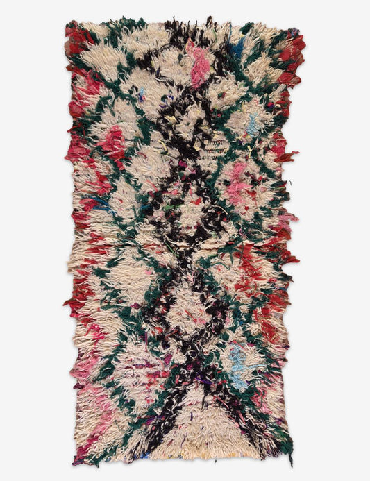 Vintage Colorful Lattice Azilal Rug 5.3 x 2.62 ft / 161 x 80 cm