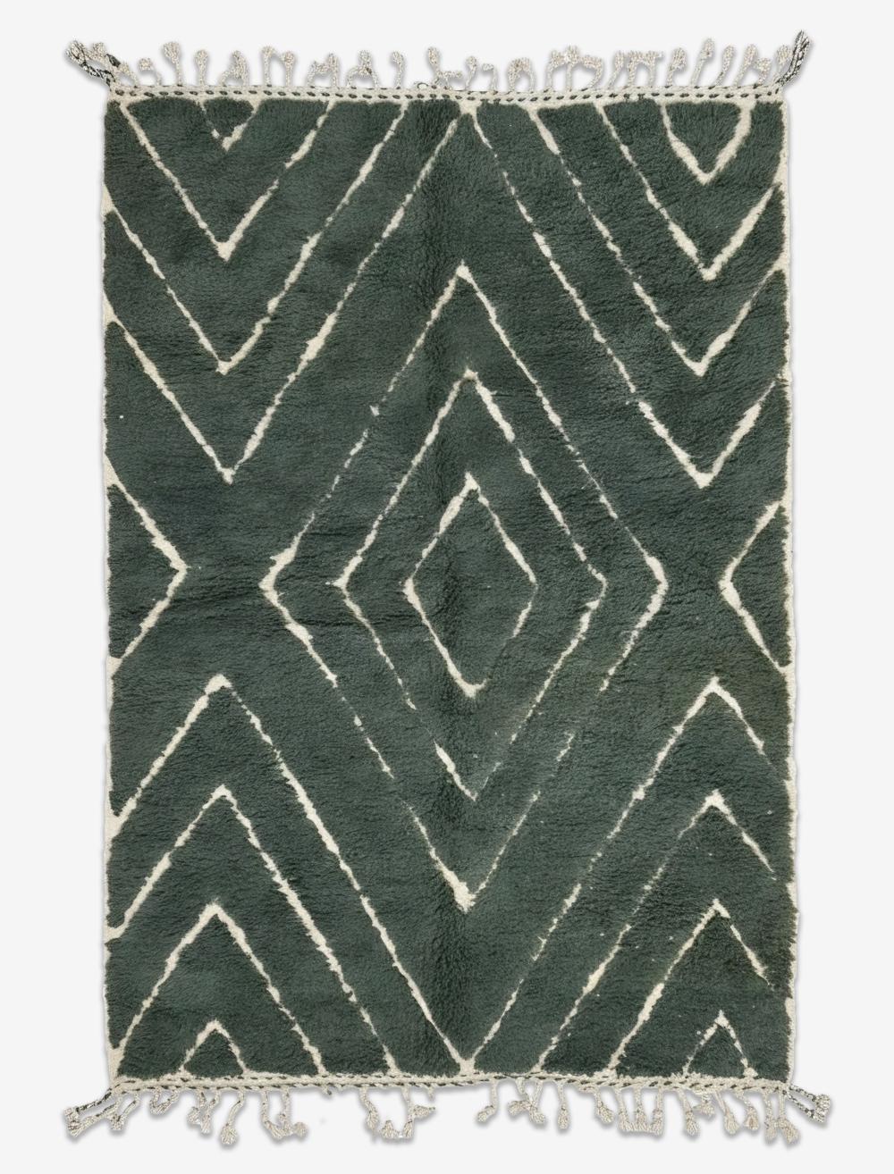 Forest Green Concentric Diamond Boujad Wool Rug 9.8 x 6.73 ft / 298 x 205 cm