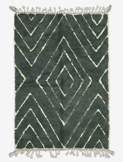 Forest Green Concentric Diamond Boujad Wool Rug 9.8 x 6.73 ft / 298 x 205 cm