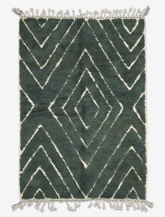 Forest Green Concentric Diamond Boujad Wool Rug 9.8 x 6.73 ft / 298 x 205 cm