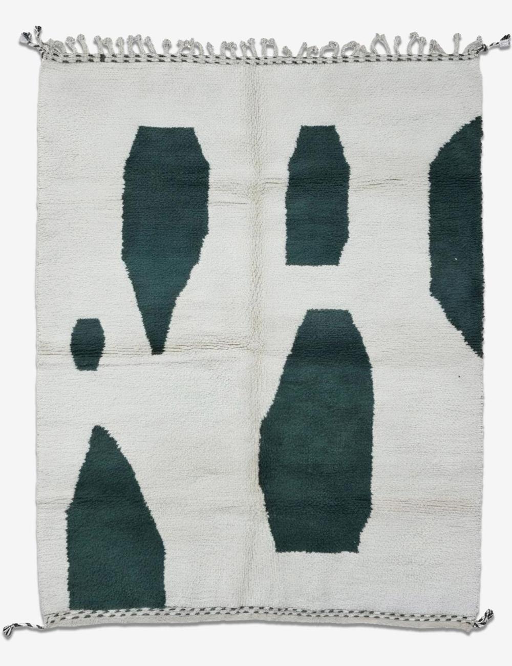 Ivory & Green Teal Abstract Wool Rug - 10.3 x 8.2 ft / 315 x 250 cm
