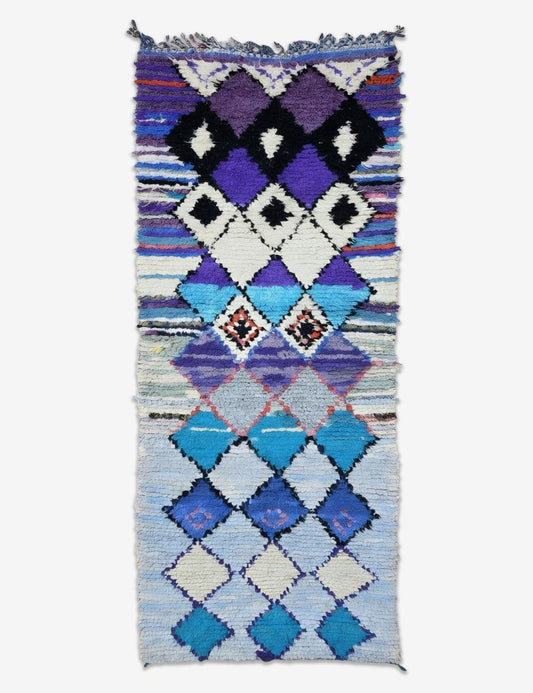 Vintage Boucherouite Cotton Diamond Runner 9.2 x 2.89 ft / 280 x 88 cm