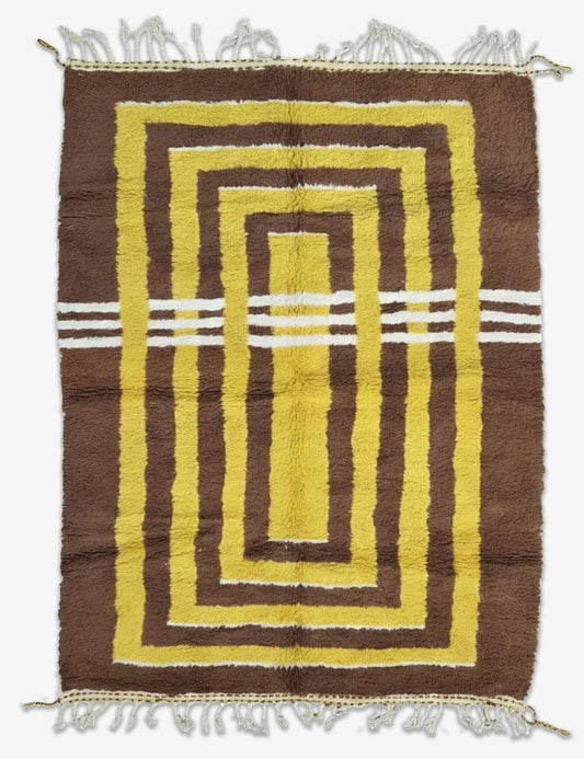 Brown Mustard Handwoven Berber Wool Rug 9.5 x 6.6 ft / 290 x 202 cm