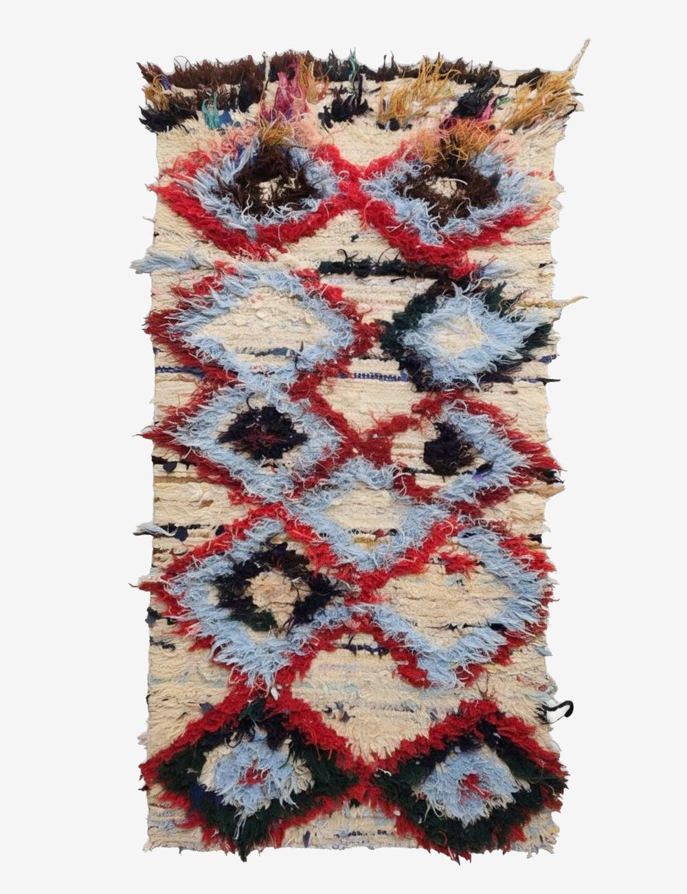 Vintage Diamond Pattern Azilal Area Rug 5.3 x 2.36 ft / 162 x 72 cm