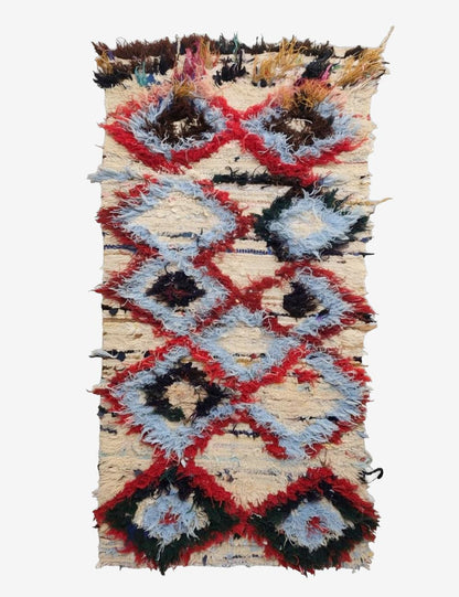 Vintage Diamond Pattern Azilal Area Rug 5.3 x 2.36 ft / 162 x 72 cm
