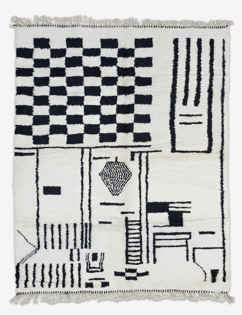 Black and White Moroccan Rug 9.8 x 6.8 ft / 300 x 210 cm