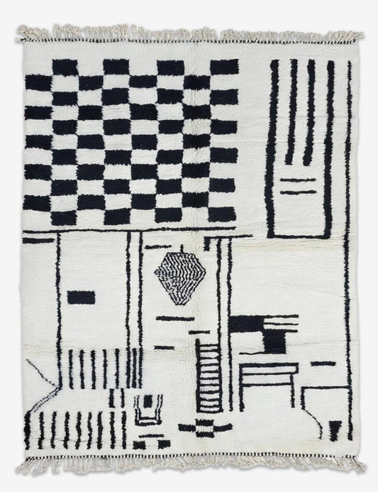 Black and White Moroccan Rug 9.8 x 6.8 ft / 300 x 210 cm