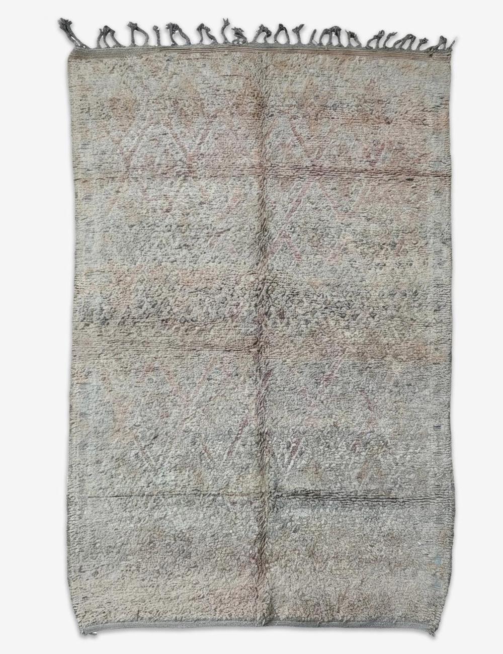 Muted Grey Beige Subtle Diamond Hand-Knotted Boujad Wool Rug 9.8 x 6.56 ft / 300 x 200 cm