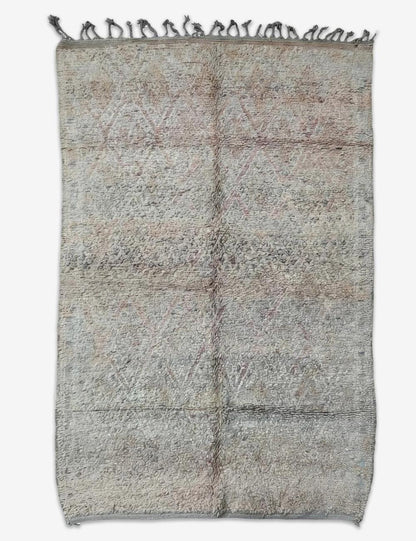 Muted Grey Beige Subtle Diamond Hand-Knotted Boujad Wool Rug 9.8 x 6.56 ft / 300 x 200 cm
