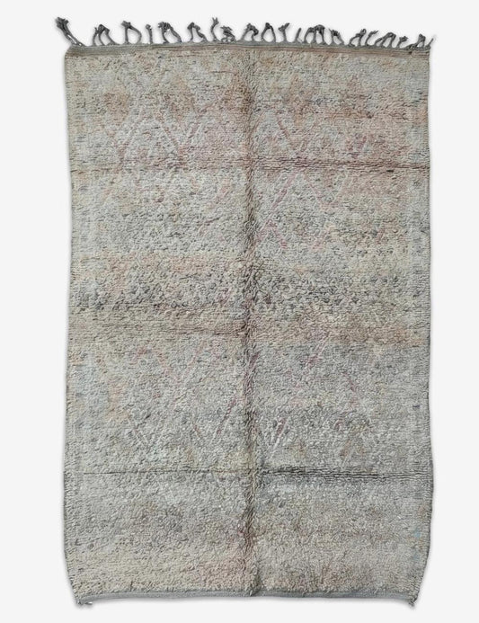 Muted Grey Beige Subtle Diamond Hand-Knotted Boujad Wool Rug 9.8 x 6.56 ft / 300 x 200 cm