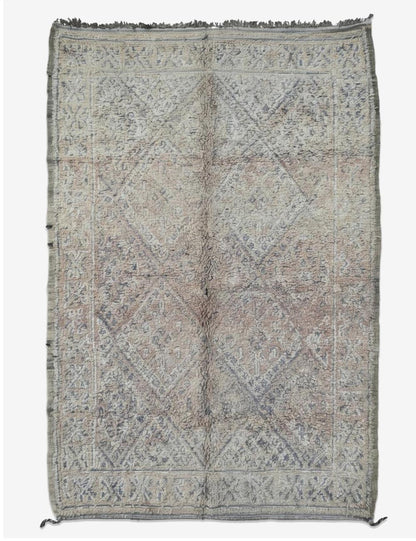 Dusty Blush Diamond Lattice Vintage Beni M'Guild Wool Rug 10.6 x 6.89 ft / 322 x 210 cm
