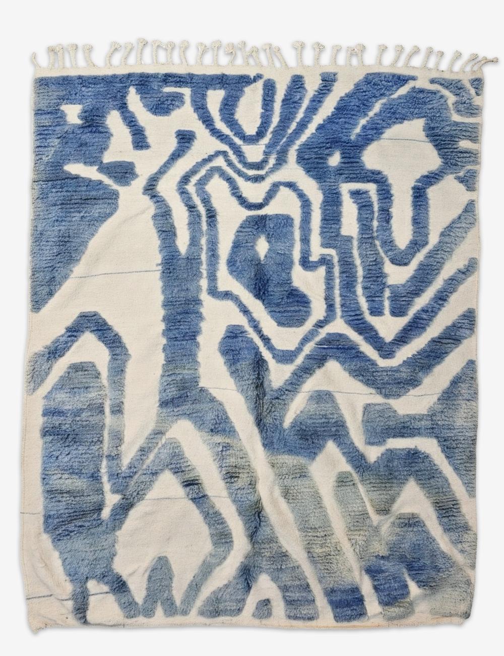 Handwoven Abstract Blue Berber Rug 7.8 x 5.91 ft / 238 x 180 cm