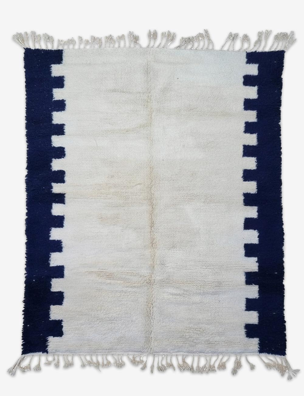 White Wool Rug with Navy Border 9.6 x 8.04 ft / 292 x 245 cm