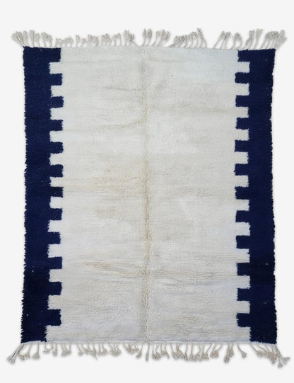 White Wool Rug with Navy Border 9.6 x 8.04 ft / 292 x 245 cm